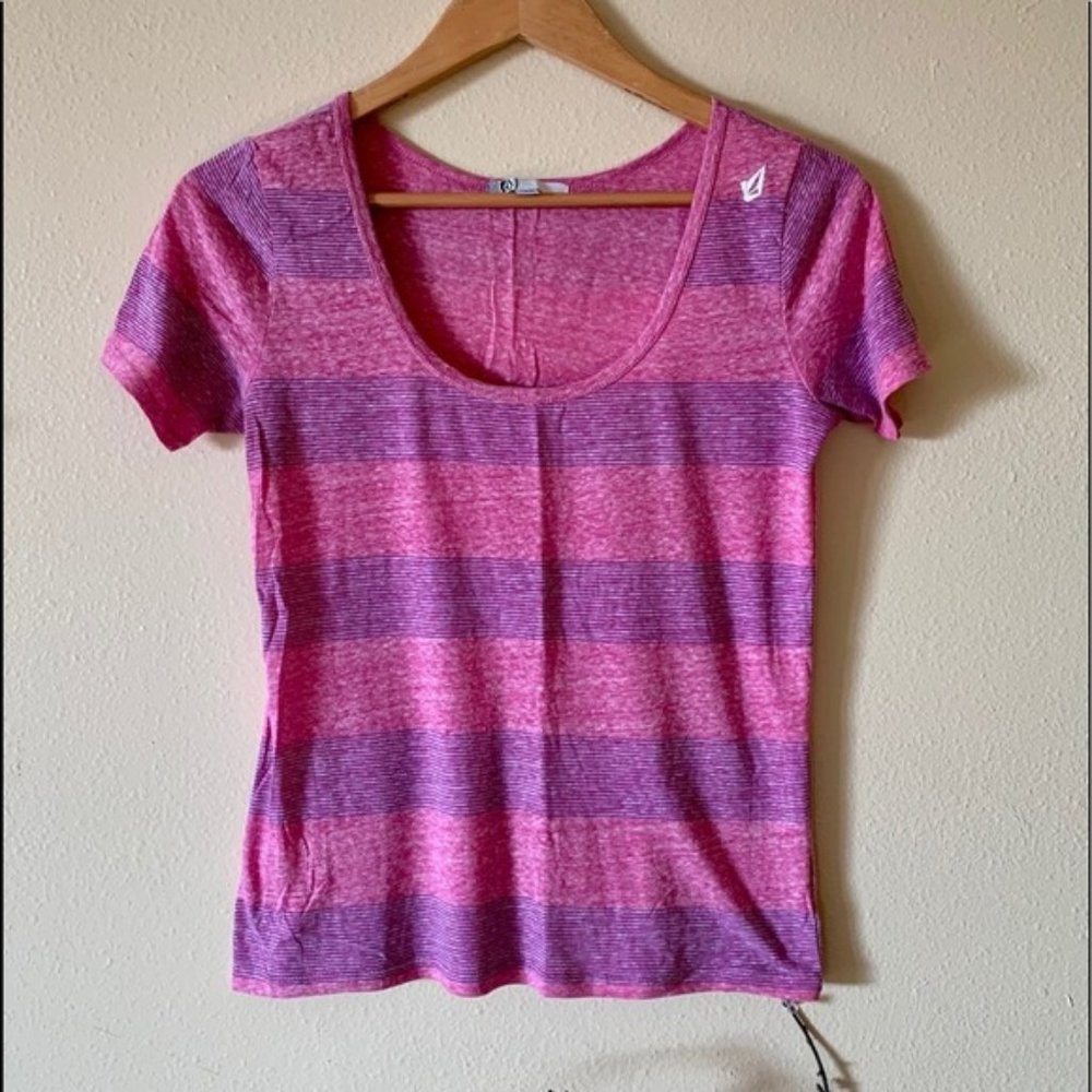 Volcom Pink Striped Short Sleeve Top Small
